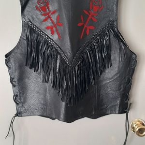 MOB womens leather fringe vest